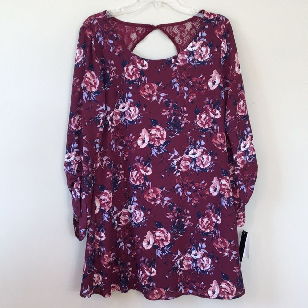 Speechless Floral Maroon Long Sleeve Dress Size L